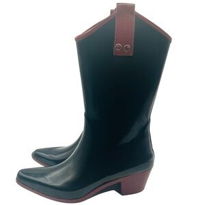 Henry Ferrera Black Pull-On Western Cowboy Rainboot with Red Accents